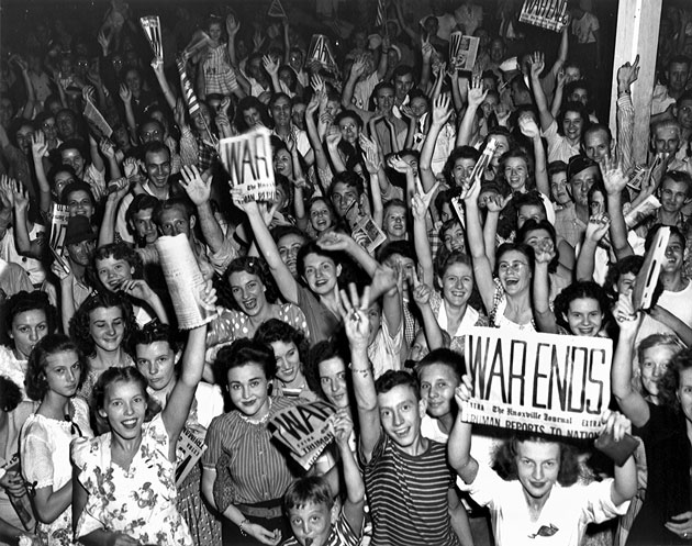 Teenagers celebrating the end of WWII