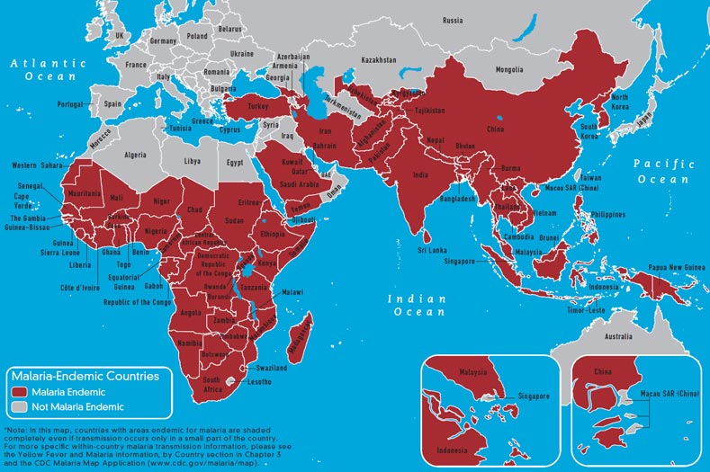 Malaria endemic countries in the eastern hemisphere