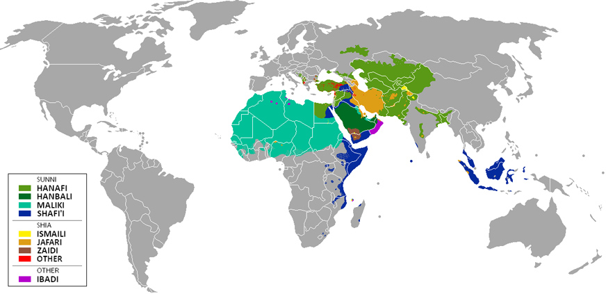 Map showing concentrations of Musllim sects