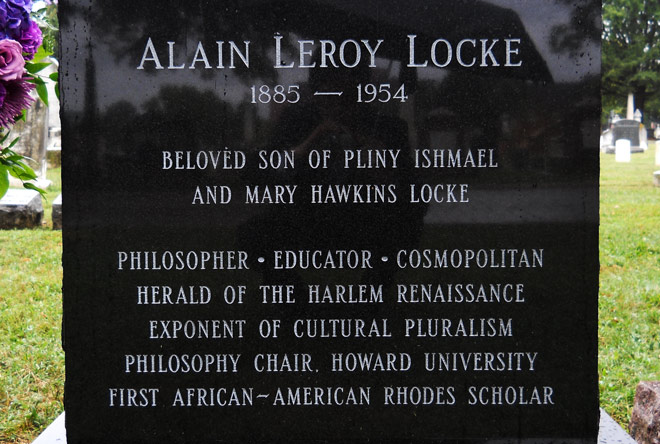 Alain Locke’s headstone (front). (Photo by Taraz Buck.) Event: Alain Locke Interment, Congressional Cemetery, Washington DC, September 13, 2014. Hosted by the American Association of Rhodes Scholars. This event was primarily organized by George Keys, Esquire (eighth African American Rhodes Scholar)