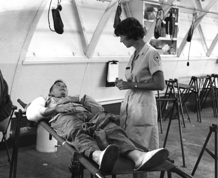 Wounded soldier in a field hospital during the Vietnam War