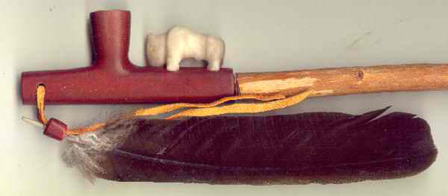 Traditional Lakota pipe decorated with a White Buffalo