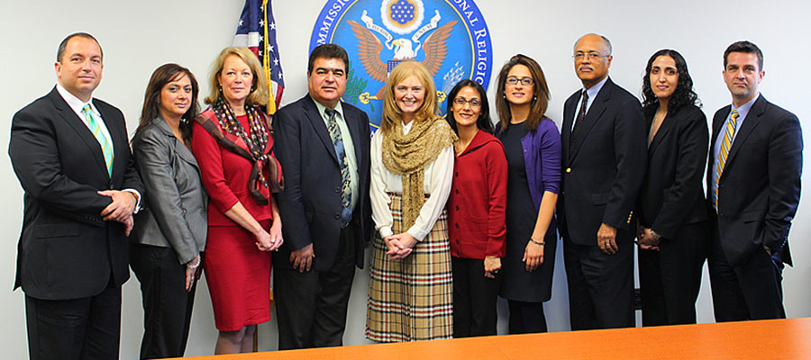 U.S. Commission on International Religious Freedom officials pose for a photo with a delegation from the U.S. Baha’i Office of Public Affairs on March 12, 2013. The delegation met with USCIRF officials to share personal stories about family members and friends who are currently in prison and provide information about the recent intensified persecution of the Iranian Baha’i community.