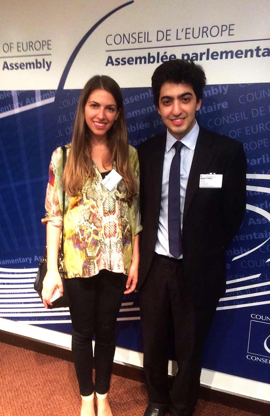 BIC representatives Tala Ram (left) and Collis Tahzib (right) at the Council of Europe Conference of International NGOS in Strasbourg.