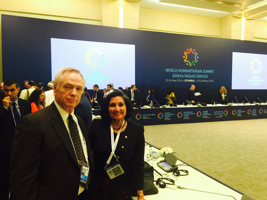 Steve Karnik and Bani Dugal, representatives of the Baha’i International Community at the World Humanitarian Summit in Istanbul on May 23, 2016.