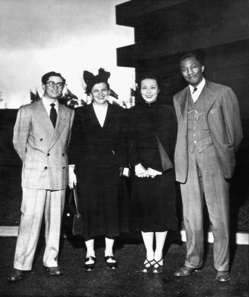 Baha’i delegation to the United Nations International Conference of Non-Governmental Organizations. (L to R) Amin Banani, Mildred Mottahedeh, Hilda Yen and Matthew Bullock; Lake Success, NY, USA (April 1949)