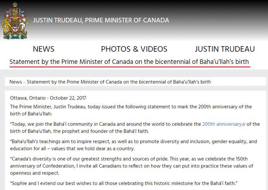 Message from the Prime Minister of Canada Justin Trudeau