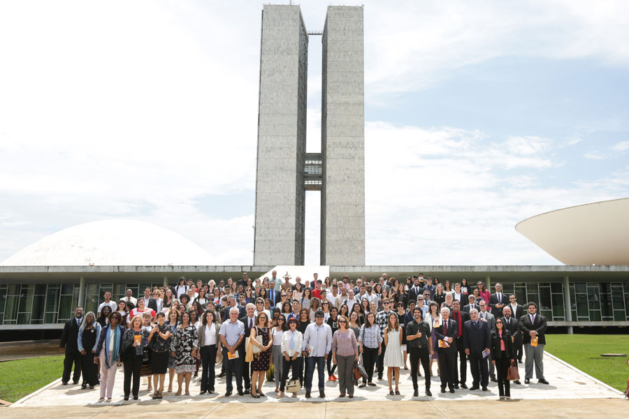 Participants in yesterday’s Solemn Session outside the Chamber of Deputies building in Brasilia, Brazil