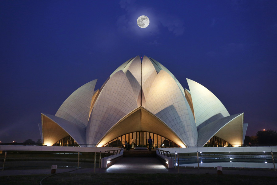 The Baha’i House of Worship for India, also known as the Lotus Temple, in Delhi.