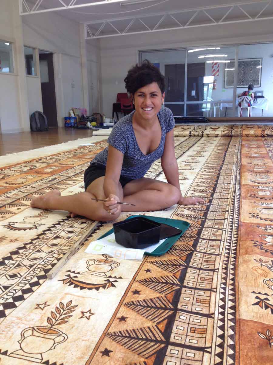 Ruha at work on one of her Ngatu pieces.