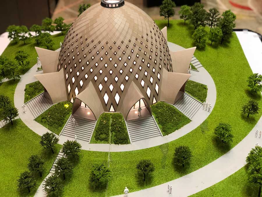 a model of the National Baha'i House of Worship in Papua New Guinea.