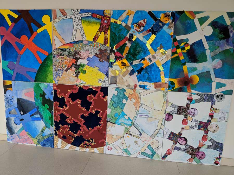 Students from different grade levels collaborated on this art project.