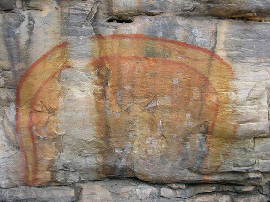 Australian Aboriginal rock painting of "The Rainbow Serpent".
