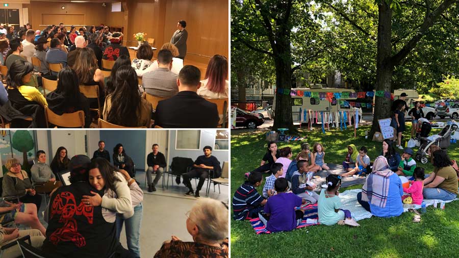 In a diverse neighborhood of Vancouver, Canada, residents are intensifying their community building efforts in the lead-up to the bicentenary. The photos on the left show community gatherings in the neighborhood, and the photo on the right shows a recent children’s festival that brought together local families.