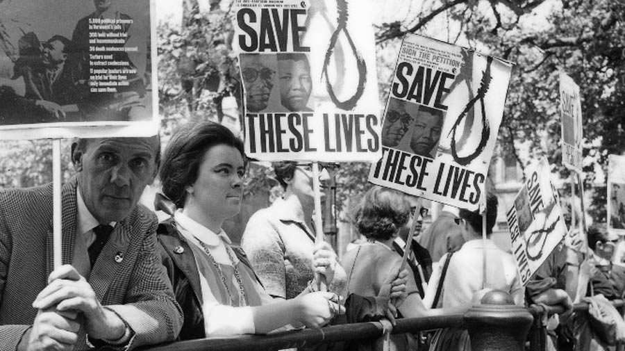 An anti-apartheid rally in London, 1964.