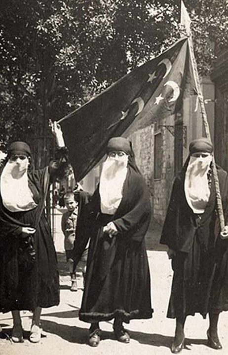 Egyptian women demonstrating as part of a nationalist movement during the 1919 revolution against British rule.