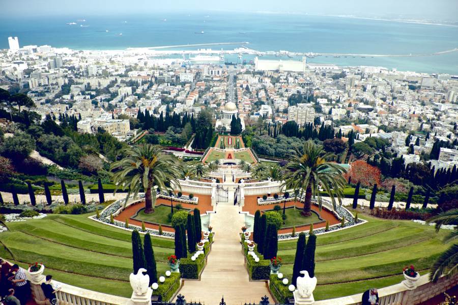 A view over the Bahá'í gardens and the Shrine of the Báb in Haifa, Israel
