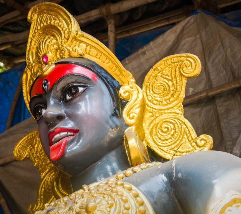 A close up of goddess Kali’s face 