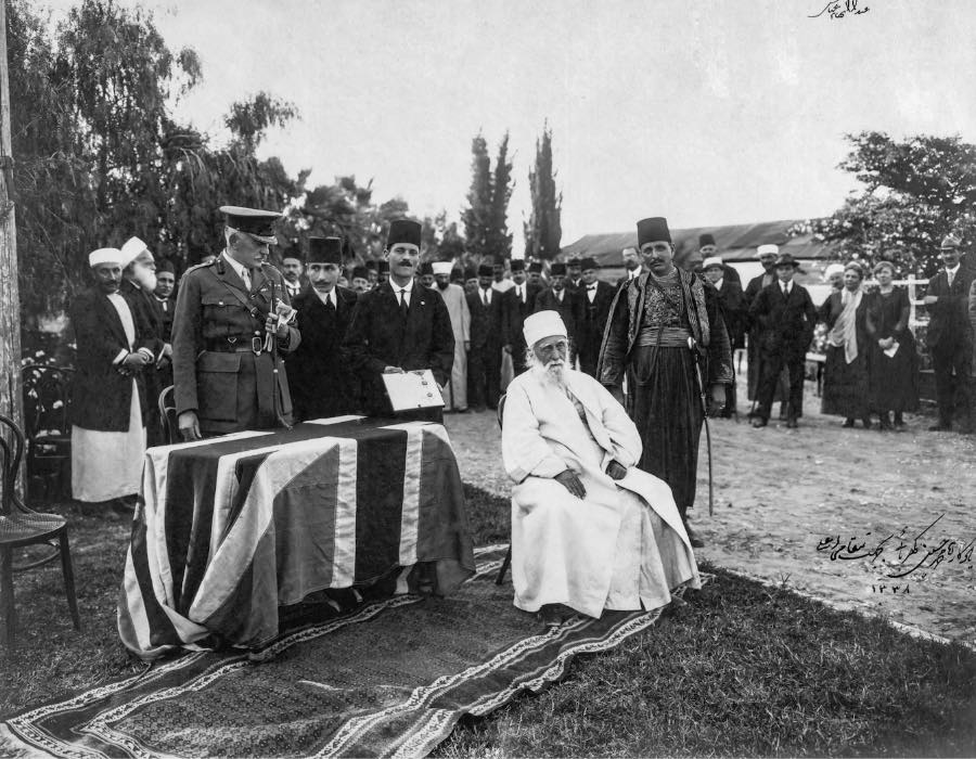 ‘Abdu’l-Bahá receiving knighthood for relief of distress and famine during the war, 27 April 1920
