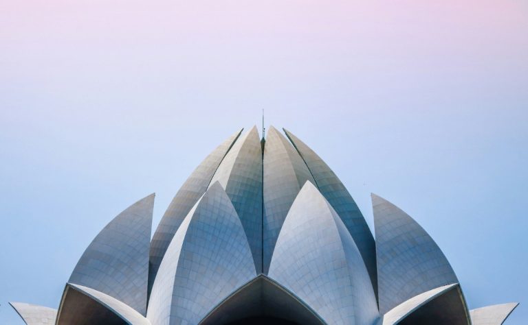 The Lotus Temple in New Delhi, India, a Baha'i House of Worship of the Baha'i Faith.