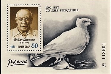 Picasso's lithograph of a dove on a Russian stamp from 1981